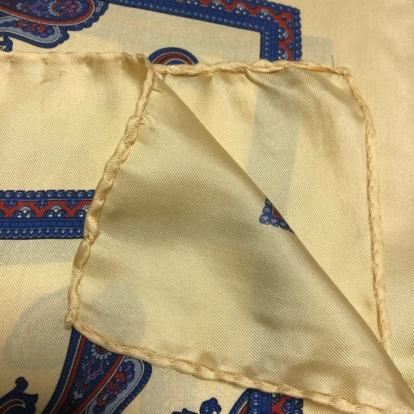 Vintage Silk Paisley Scarf - Yellow Gold Blue Red - Made in Italy - 31” - Picture 4 of 7
